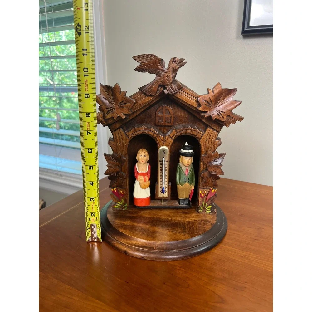 Vintage Black Forest Wooden Weather House Hand Carved German Folk Art Chalet